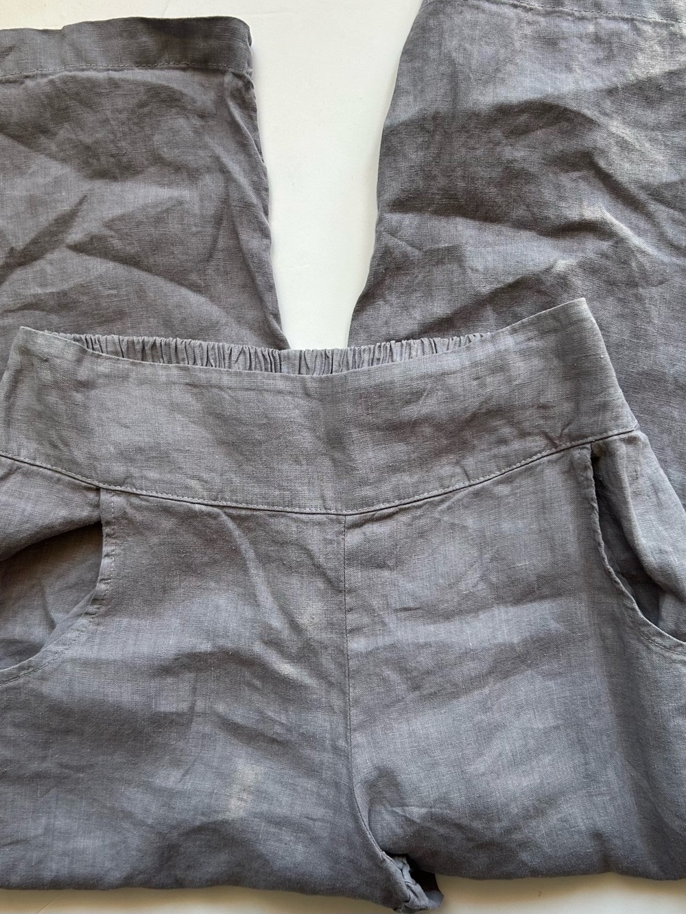 Color me cotton Gray Linen Elastic Waist Pants - Made in USA